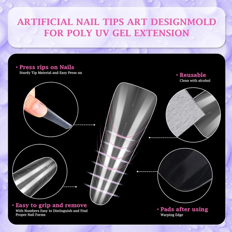 Outopen 150pcs Long Straight Stiletto Dual Nail Forms Clear Full Cover Nail Extension Art Mold with Scale Reusable Nail Forms for Polygel Acrylic Extension Beginners DIY Manicure, 15 Sizes - Image 4